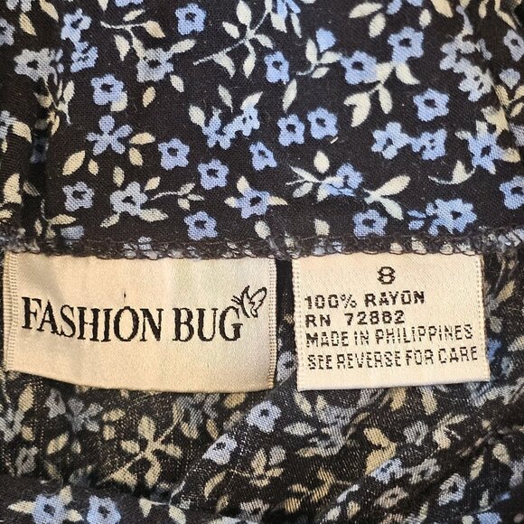 VTG 90 Dark Floral Mini Shirt Dress Black Blue Sleeveless Sz 8 Whimsigoth Grunge - Picture 7 of 10